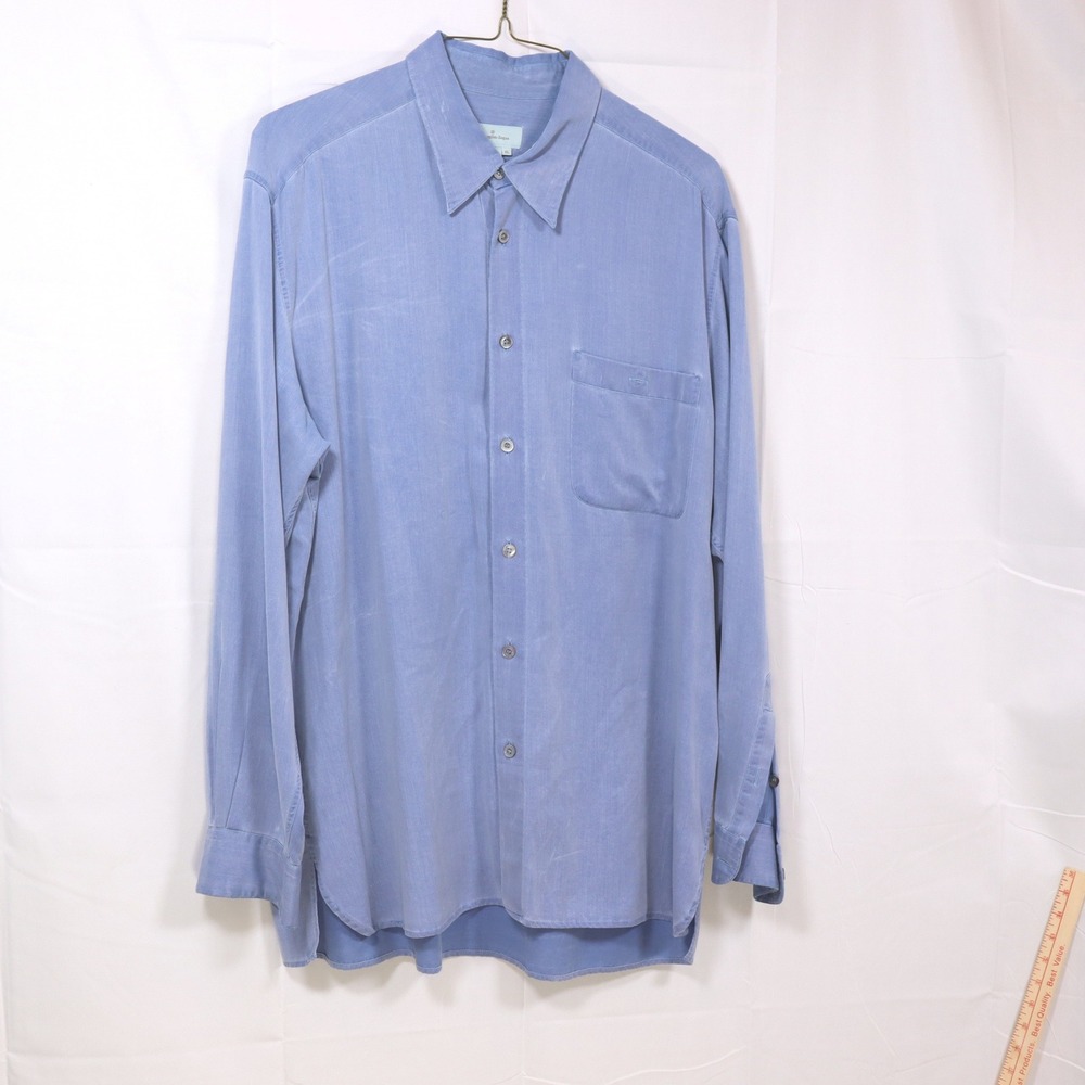 Ermenegildo Zegna Button Up Shirt XL Blue Mens Lyocell Cotton Long Sleeve